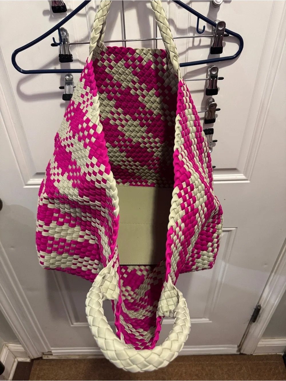 Naghedi St. Barths Hibiscus Large Plaid Tote Handwoven Neoprene Zip Pouch $350.0 - Picture 12 of 13